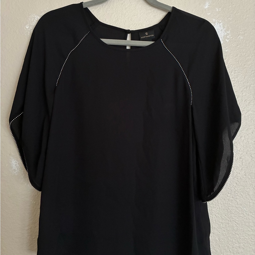 Worthington Black Blouse with White Trim (XS)